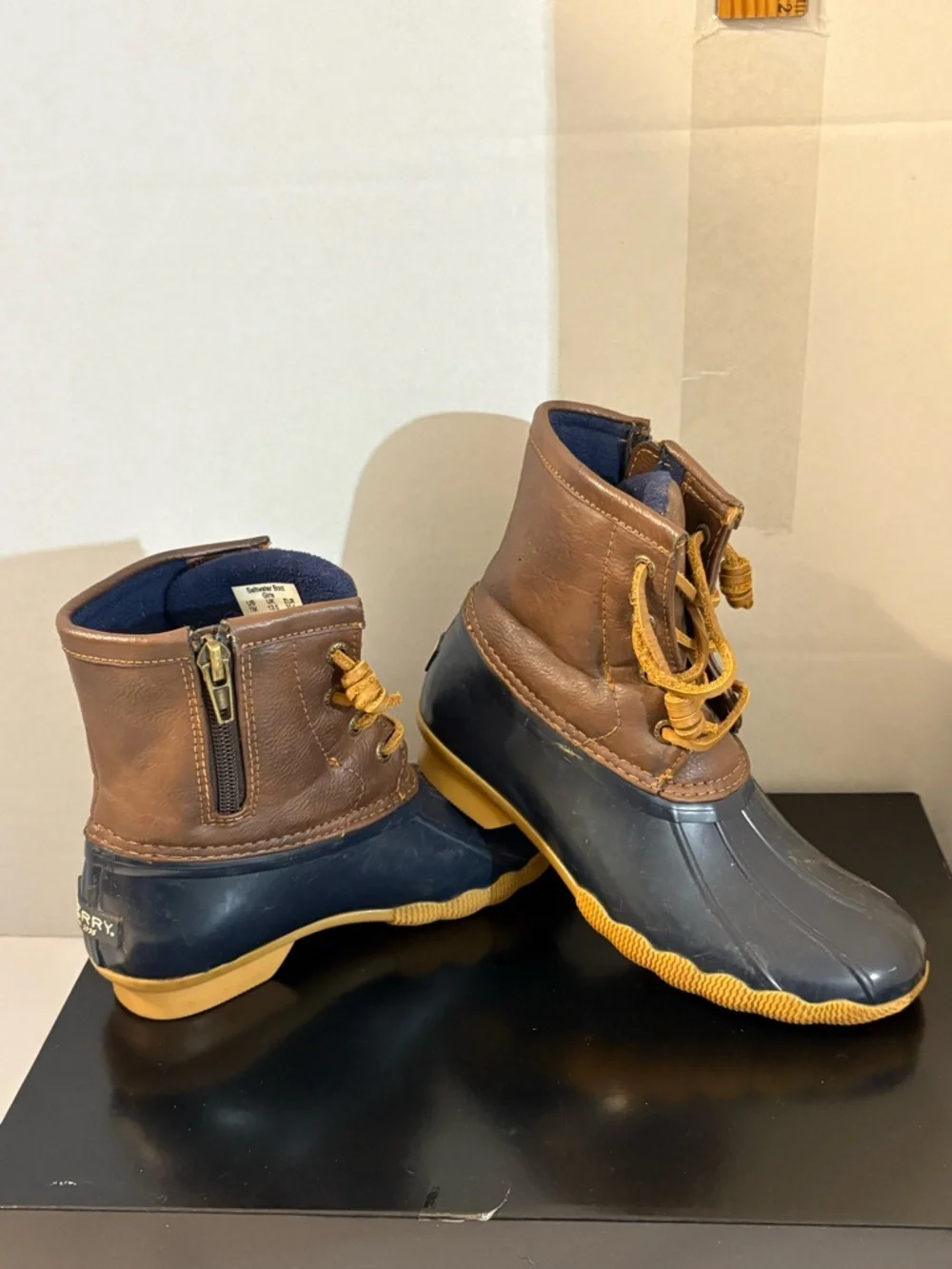 Sperry Kids' girls SZ‎ 1 Saltwater Duck Boots rain boots navy brown weather